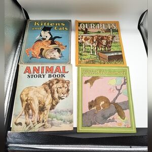 1943 Animal Story Book Collection Lot Of 4 Children's Publication Saalfield Co.